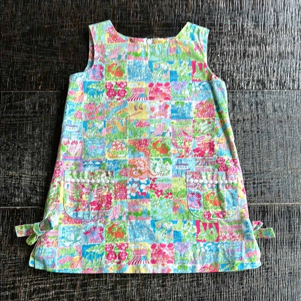 Lilly Pulitzer Pink Tag Patchwork State Print Shift Dress 2T
